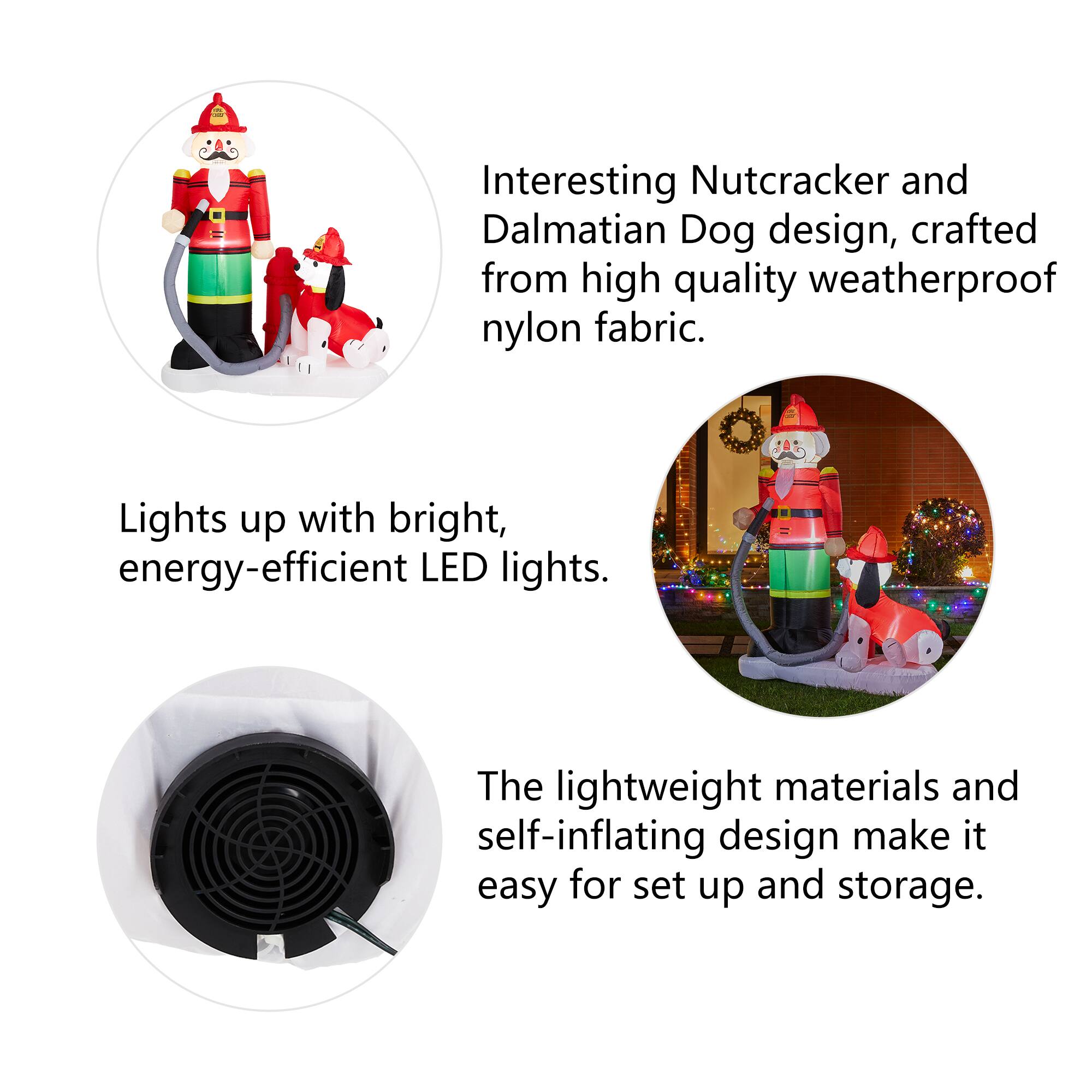 Glitzhome® 7ft. Inflatable Fire Fighter & Puppy Dog With Lights